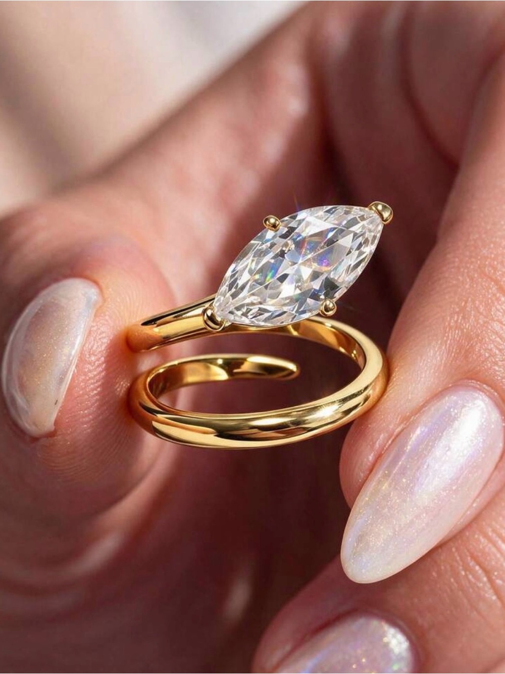 💎 14K Gold Horse-Eye Solitaire Engagement Ring  UNIQUE wrap gold  brand 💎 size 7